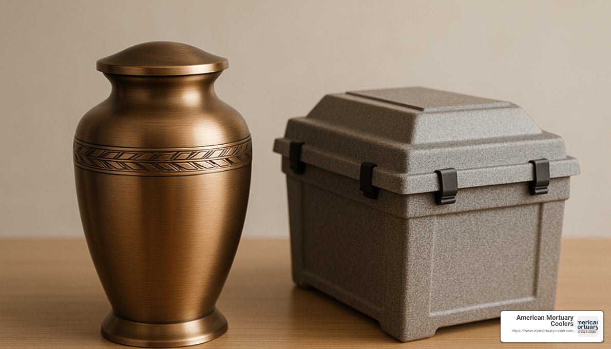 Cremation Urns and Vaults 101: Key Differences Explained - American Mortuary Coolers & Equipments Cremation Urns and Vaults 101: Key Differences Explained - American Mortuary Coolers & Equipments